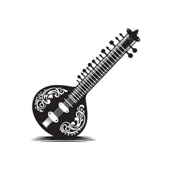 Fototapeta premium Sitar Vector Silhouette - Minimalist Sitar Design - Sitar Illustration.