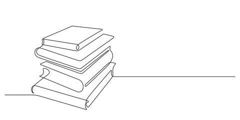 pile books one line drawing continuous illustration