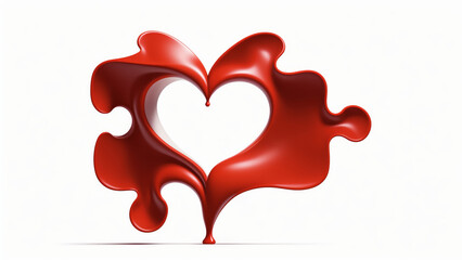 Red liquid forming a heart shape with a puzzle piece design