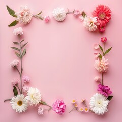 Fototapeta premium Floral arrangement with daisies and carnations, left side, vibrant gradient background, fresh and charming