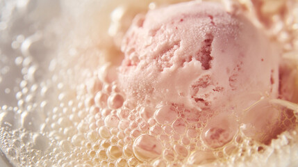 Fototapeta premium A closeup of elegant champagne and strawberry ice cream, its pale pink color and bubbly texture set against a white background