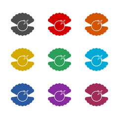 Open shell with a pearl icon isolated on white background. Set icons colorful