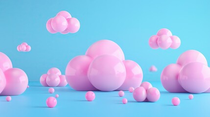A minimalistic, multi-colored background with elegant clouds and glossy spheres, creating a unique and trendy abstract design. Perfect for creative concepts or children's art projects.