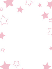 Invitation template with pink stars on white background with copy space. Vector illustration for greeting card, print, poster.