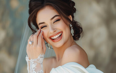 a woman smiling with her hand on her face