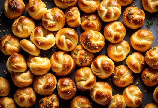 delicious golden brown garlic knots freshly baked savory bread twists aromatic seasoning, breadsticks, flavorful, homemade, appetizer, crispy, snack, olive, oil
