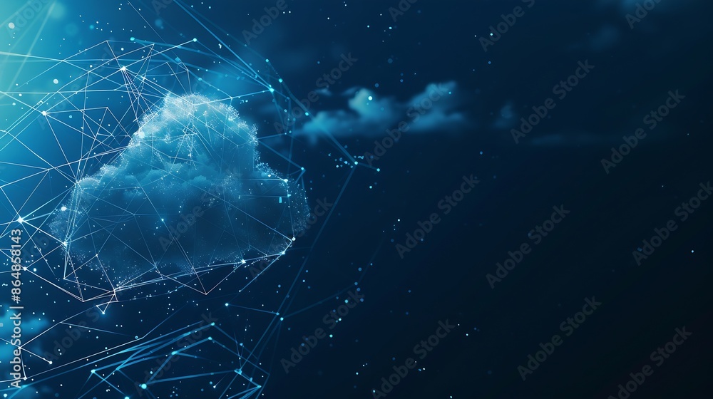 Fototapete cloud and edge computing technology Secure database storage is protected from unauthorized access and cyber threats Polygons and interconnected global cloud network on dark blue backgr : Generative AI