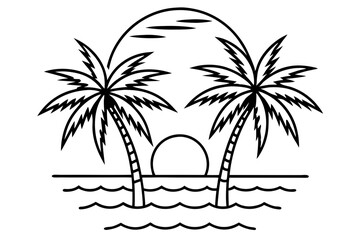 Vintage Beach with palms tree and sunset, vector summer T-Shirt Design