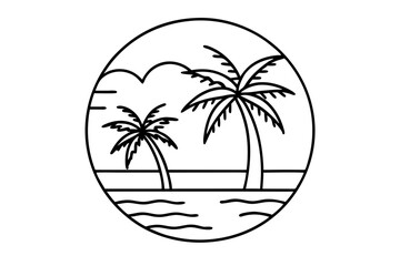 Vintage Beach with palms tree and sunset, vector summer T-Shirt Design