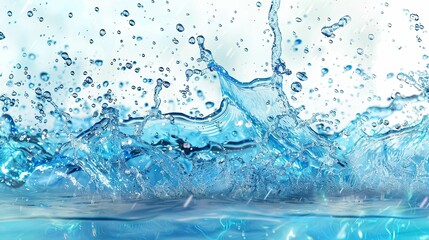 An image with water splashes can be used for advertisements related to water filters, bottled water brands, or products that emphasize the purity, hygiene, hydration, or refreshing properties of water
