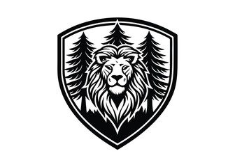 Obraz premium lion head with tree, sport mascot logo vector