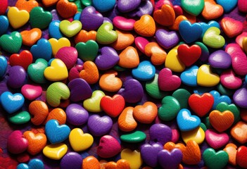Fototapeta premium colorful heart shaped rainbow buttons arranged fabric, lgbtq, lgbt, pride, love, equality, vibrant, cute, bright, multicolored, whimsical, lovely, creative,