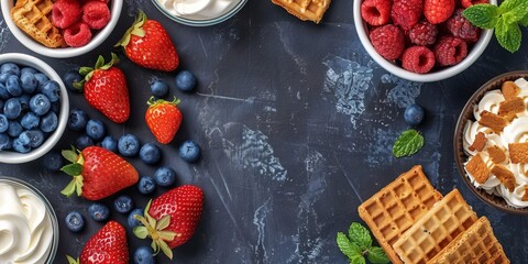 Create a vibrant display of patriotic desserts with red, white, and blue treats on a festive table close up, focus on colors, vibrant, overlay, picnic backdrop