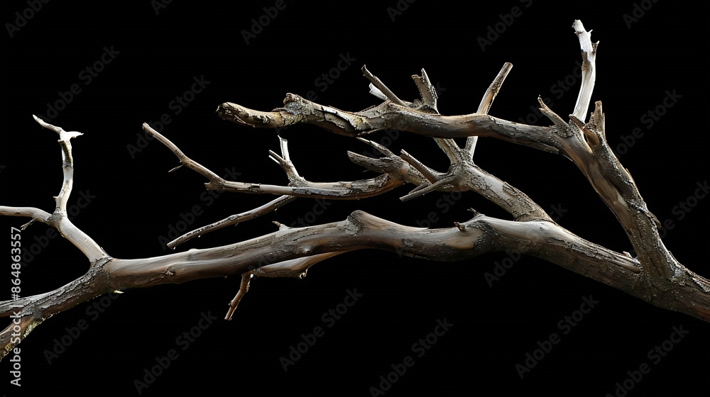 Poster Dry tree branch isolated on black background : Generative AI