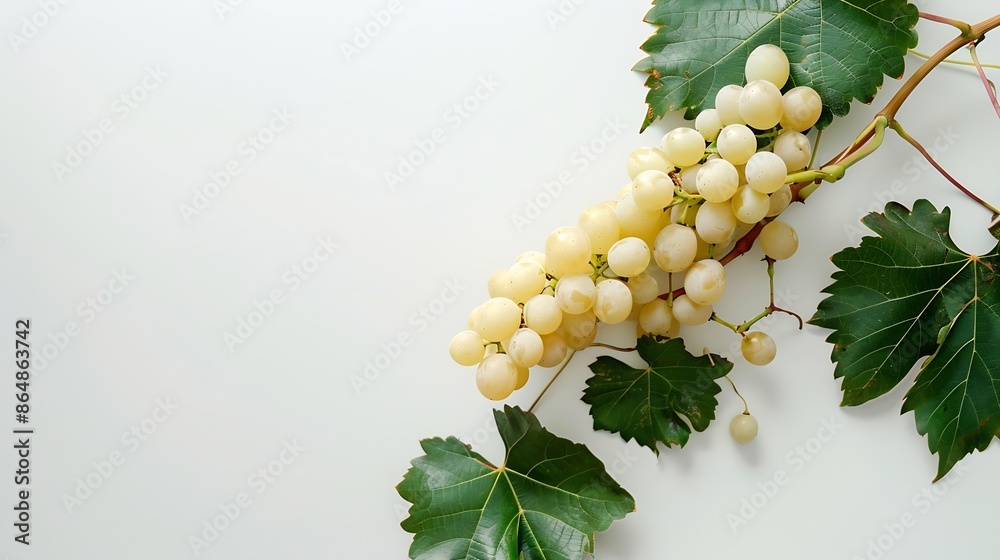Poster a white grape branch has leaves on a white background : generative ai