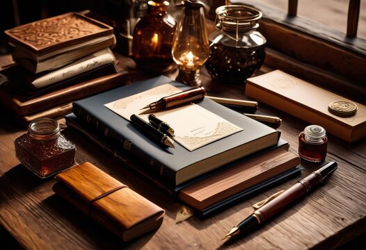 elegant stationery arranged wooden desk, organized, stylish, sophisticated, chic, writing, tools, classy, polished, neat, tidy, sleek, refined, graceful