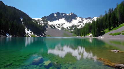 Peaceful Mountain Lake with Snow-Capped Peaks