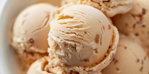 Decadent toffee ice cream treat, a closeup of decadent toffee ice cream, its rich color and creamy texture featured against a white backdrop