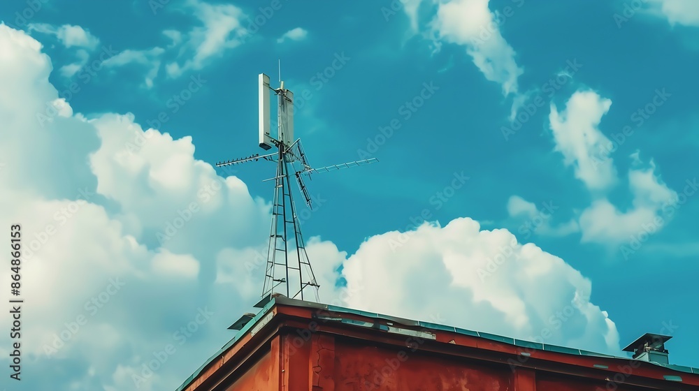 Aufkleber the antenna of the mobile operator on the roof of the building : generative ai