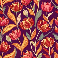 seamless pattern of beautiful batik tulips, Generative AI