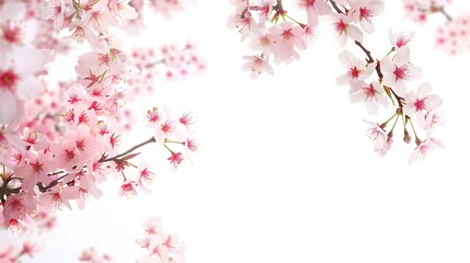 Pink cherry blossom on white background isolated Sakura tree branch : Generative AI