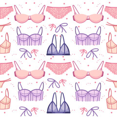 Seamless pattern of female underwear bra and panty retro sexy design vector illustration on white background