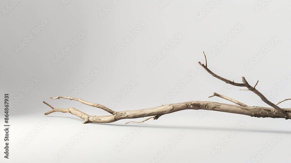 Poster natural wooden branch on light grey background mockup rough textured piece of wood or twig for produ