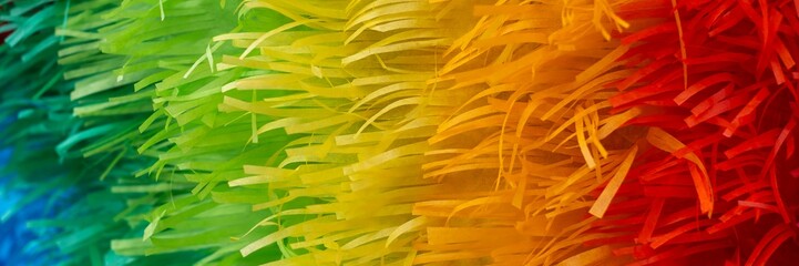 Bright rainbow colored paper, abstract background texture of a pinata. Close-up, multicolored,...