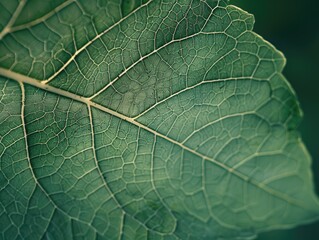 Obraz premium High-resolution close-up of a leaf's surface, revealing the intricate network of veins and the delicate texture of the leaf's surface
