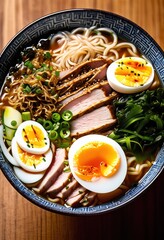 delicious steaming bowl ramen assorted toppings ready eat, noodles, broth, japanese, savory, hot, flavorful, ingredients, dish, appetizing, delectable, aroma
