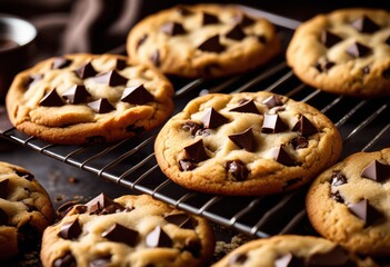 delicious warm cookies cooling wire baking concept, baked, sweet, dessert, homemade, fresh, tasty, snack, pastry, food, rack, kitchen, preparation