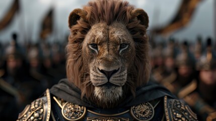 Majestic lion portrait with ornate background