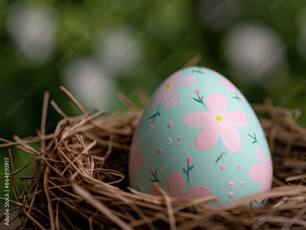 Wall mural Decorated Easter egg in nest