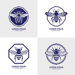 Set of Abstract Honeybee silhouette logo icons, with a white background for your company, the Bee logo design ideas