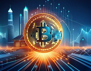 
Bitcoin cryptocurrency trading and investment concept, emphasizing financial technology (Fintech) and digital currency.