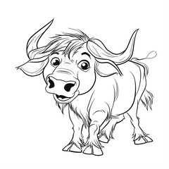 Cartoon buffalo, outlined for coloring, on a white background.