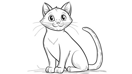 Obraz premium Cartoon cat sitting, outlined for coloring.