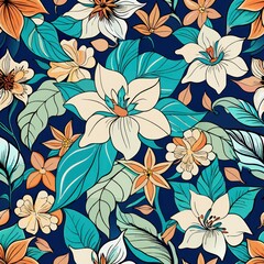 seamless pattern of charming batik gardenias, Generative AI
