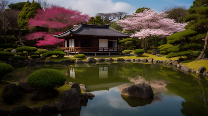 Obraz premium Tranquil Japanese Garden with Koi Pond