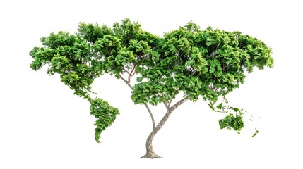 Tree shaped like the World map Green World Map tree shaped of world map isolated on white background : Generative AI