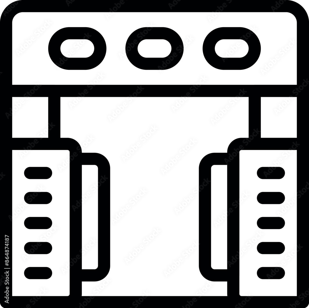 Poster simple line icon of a ticket barrier with three circles on top, representing a typical access point 