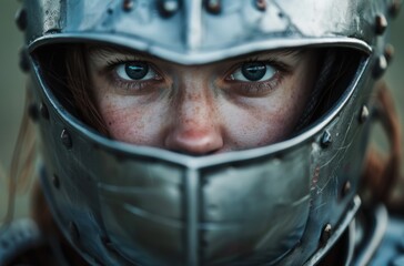 intense gaze of a person in military helmet