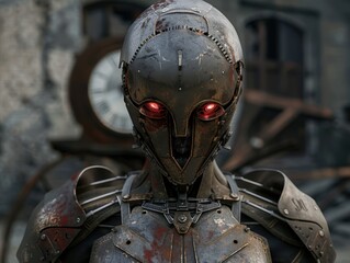 Fototapeta premium Futuristic robot with glowing red eyes