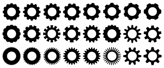 Set gears label and badges line black icon collections. Wheel cogwheel vector. Black template for vintage, patch, insignias, overlay. Vector illustration.