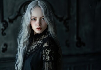 Fototapeta premium Mysterious woman with long silver hair