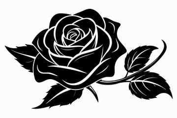 rose flowers silhouettes Vector set, set of decorative rose with leaves	
