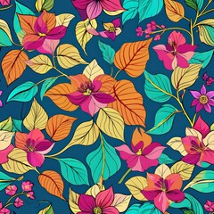 seamless pattern of colorful batik bougainvillea, Generative AI