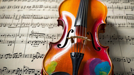 Naklejka premium Colorful violoncello with music notes