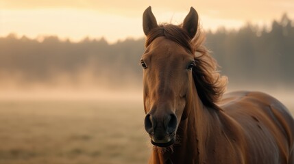 Fototapeta premium Majestic horse in a misty field