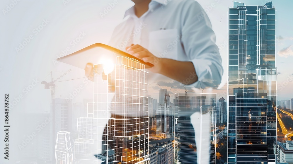 Leinwandbilder Innovative architecture and inventive civil engineering plan building construction project Creative graphic design showing concept of infrastructure city building by architect worker a : Generative AI